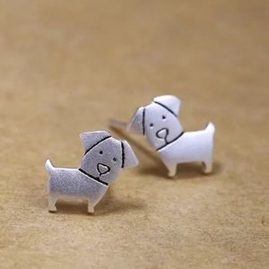 🎉 New Silver Plated Dog Stud Earrings